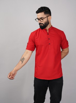 ELEPANTS Men Solid Straight Kurta(Red)