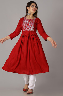 Krishna kurties Women Embroidered Anarkali Kurta(Maroon)