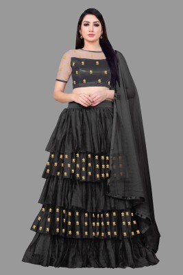 Baldaniya sons Self Design Semi Stitched Lehenga Choli(Black)