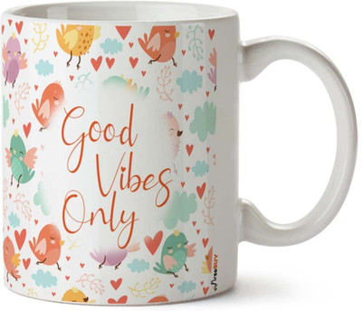 FirseBUY Good Vibes Only Ceramic Coffee 11 Oz , Birds Pattern Printed Ceramic Coffee Mug(325 ml)
