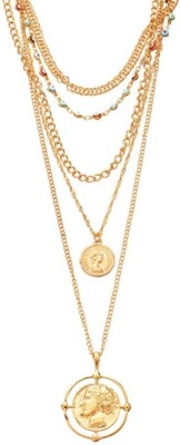 Oomph Gold Tone Evil Eye Good Luck Coin Multi Layer Multi Strand Fashion Beads Gold-plated Plated Metal, Alloy Necklace