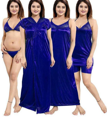 UWNAQA Women Nighty with Robe(Blue)