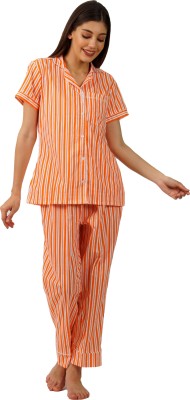 OMNEY Women Solid Orange Night Suit Set