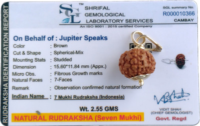 jupiter speaks 7 Mukhi Rudraksha 15mm With Lab Certificate Natural Indonesia Brown Bead Silver Wood Pendant