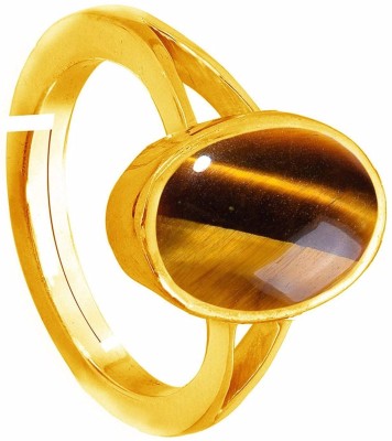 EVERYTHING GEMS 10.25 Ratti 9.67 Carat Natural Tiger Eye Stone Gemstone with Lab Certificate Brass Crystal Gold Plated Ring