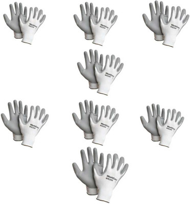 Aatrangi Grey White Reusable Washable Cut Resistance Nylon Safety Hand Gloves Nitrile  Safety Gloves(Pack of 16)