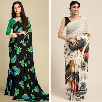 Uveeka Printed Daily Wear Georgette Saree(Pack of 2, Multicolor)