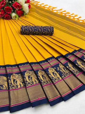 VRINDITA FASHION Woven Banarasi Art Silk, Cotton Silk Saree(Mustard)