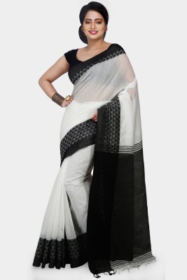 Mystory Woven Handloom Handloom Cotton Silk Saree(White, Black)