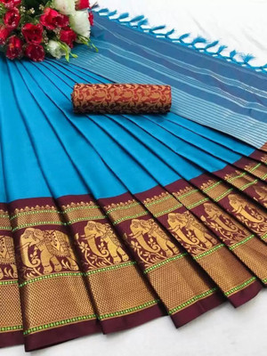 VRINDITA FASHION Woven Banarasi Art Silk, Cotton Silk Saree(Light Blue)