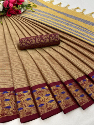 VRINDITA FASHION Woven Banarasi Art Silk, Cotton Silk Saree(Cream)