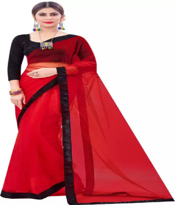 Vihat Fashion Solid/Plain Bollywood Net Saree(Red)