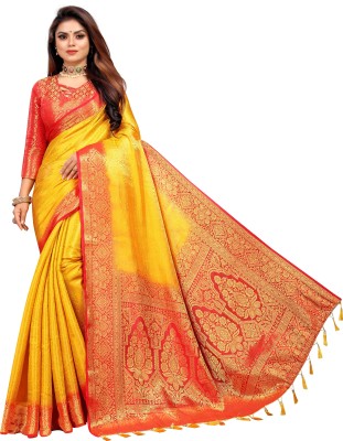 PICKWELL Self Design Banarasi Cotton Silk Saree(Multicolor)