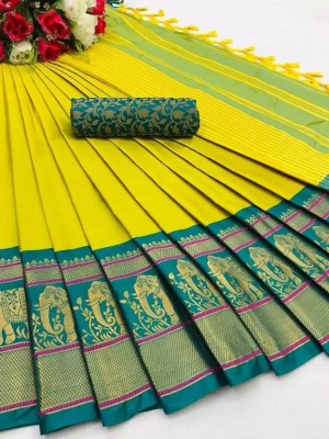 VRINDITA FASHION Woven Banarasi Art Silk, Cotton Silk Saree(Yellow)