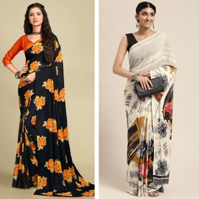 Uveeka Printed Daily Wear Georgette Saree(Pack of 2, Multicolor)