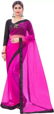 Vihat Fashion Solid/Plain Bollywood Net Saree(Pink)