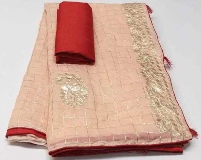 SANJAYKUMAR V GANGWANI Embroidered Bollywood Cotton Blend Saree(White)