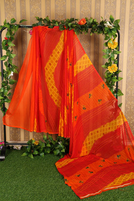 Suali Floral Print Bandhani Georgette Saree(Orange)