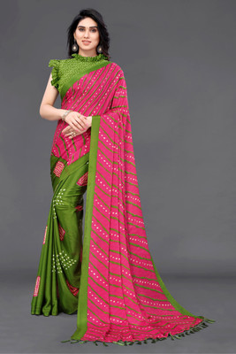 SARETRA MALL Striped Leheria Pure Silk Saree(Blue)