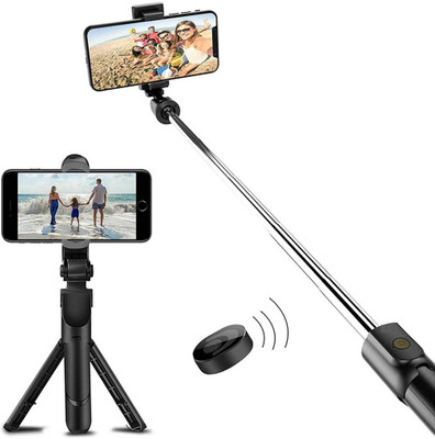 G2L Mini Selfie Cum Tripod Wireless Selfie Stick Bluetooth Selfie Stick(Black, Remote Included)