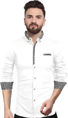 VERTUSY Men Printed Casual White Shirt