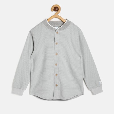 MINI KLUB Boys Woven Design Casual Grey Shirt