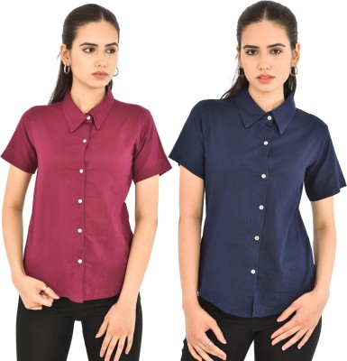 QuaClo Women Solid Formal Dark Blue, Maroon Shirt(Pack of 2)