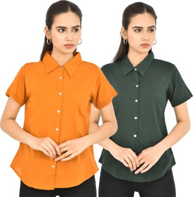 QuaClo Women Solid Formal Dark Green, Yellow Shirt(Pack of 2)