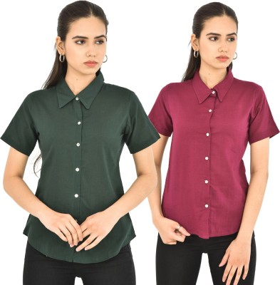 QuaClo Women Solid Formal Dark Green, Maroon Shirt(Pack of 2)