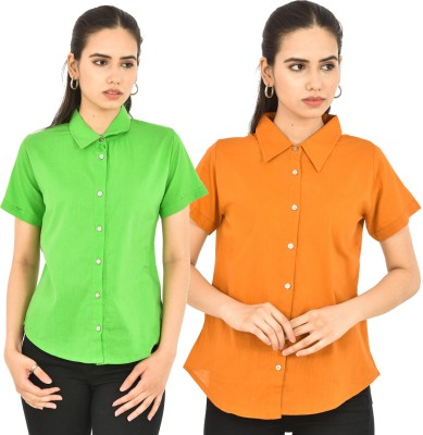 QuaClo Women Solid Formal Green, Yellow Shirt(Pack of 2)