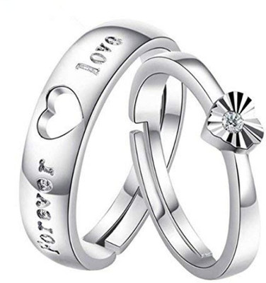 Karishma Kreations Adjustable Couple Rings Silver Combo for Lovers Crown Engraved 'King Queen'' American diamond Valentine Gifts Adjustable Love Stylish Combo 925 Sterling Silver 2PCS Her King His Queen Couple ring Heart shape & forever love Crystal Combine make 1 Hearts Love Birds Couple Finger Rin