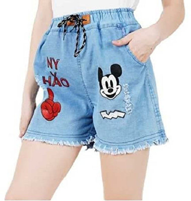 SaleXgrowth Printed Women Denim Light Blue Denim Shorts