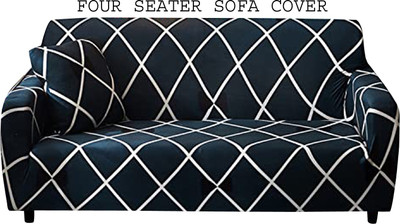 HOUSE OF QUIRK Polyester Plain 4 Seater Sofa Cover(Blue Diamond Pack of 1)