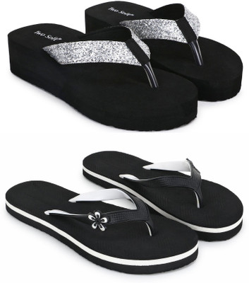 TWO SOFT Women Combo Pack Of 2 Women Slipper Stylish Casual Light & Soft Comfortable Daily Wear Slippers(Silver, Black , 7)