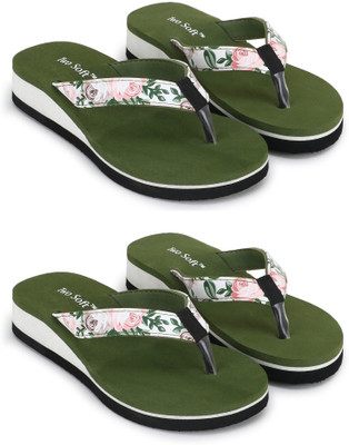TWO SOFT Women Combo Pack Of 2 Women Slipper Stylish Casual Light & Soft Comfortable Daily Wear Flip Flops(Green , 6)