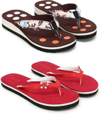 TWO SOFT Women Pack Of 2 Combo Stylish Extra Comfort Lightweight Dailywear Used Slippers(Maroon, Red , 7)
