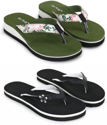 TWO SOFT Women Slippers(Green, Black , 5)