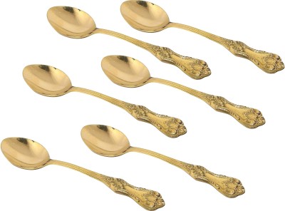 A & H ENTERPRISES Dessert Table Spoon Set for Dining Table Brass Set of 6 pieces Floral Design Brass Dessert Spoon Set(Pack of 6)