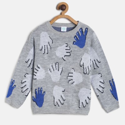 MINI KLUB Woven Round Neck Casual Boys Grey Sweater