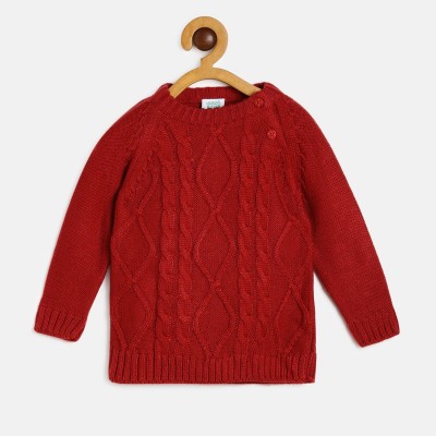 MINI KLUB Self Design Round Neck Casual Baby Boys Red Sweater