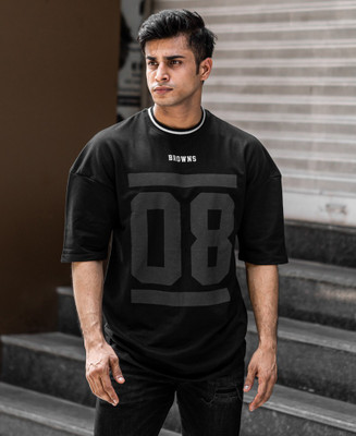 AUSTIZ Printed Men Round Neck Black T-Shirt