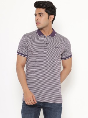 MADTEE Striped Men Polo Neck Purple T-Shirt