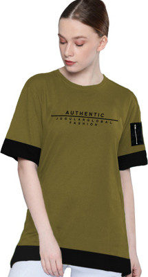 JUGULAR Typography Women Round Neck Light Green T-Shirt