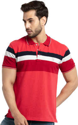 Status Quo Striped Men Polo Neck Red T-Shirt