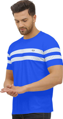 Triptee Colorblock Men Round Neck Blue T-Shirt