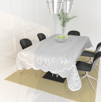 WiseHome Self Design 6 Seater Table Cover(White, Cotton)