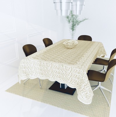 Bigger fish Self Design 6 Seater Table Cover(Beige, Cotton)