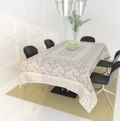 WiseHome Self Design 6 Seater Table Cover(White, Cotton)