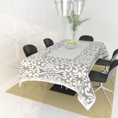 WiseHome Floral 8 Seater Table Cover(Grey, Cotton)