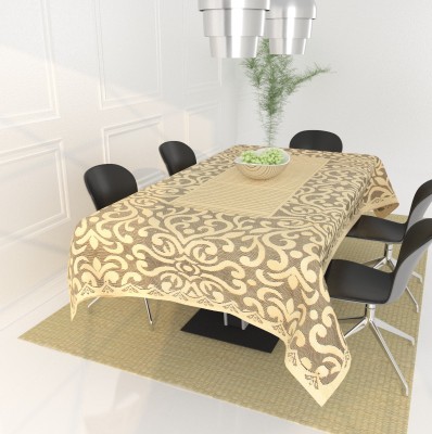 WiseHome Floral 8 Seater Table Cover(Gold, Cotton)
